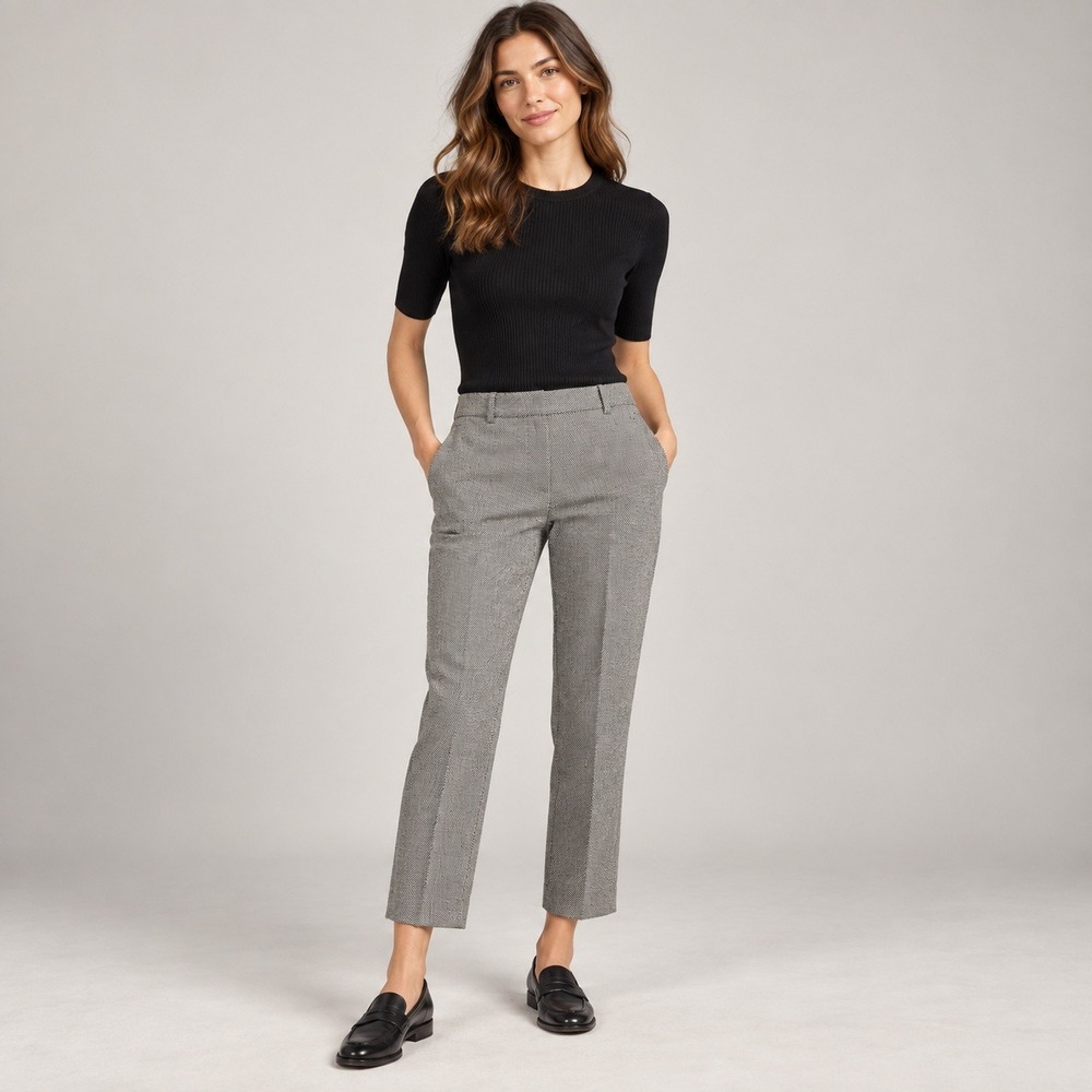 Theory Testra 2 BK Elmore Knit Pants Womens 0 Black White Herringbone Cropped